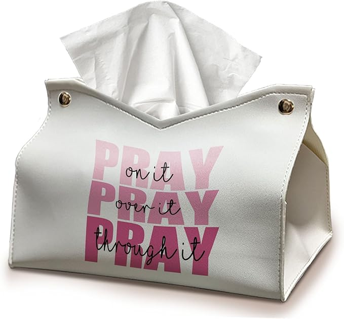 Bible Christian Tissue Box Cover Rectangle, Pray Over it Pray Through it by UTELKA