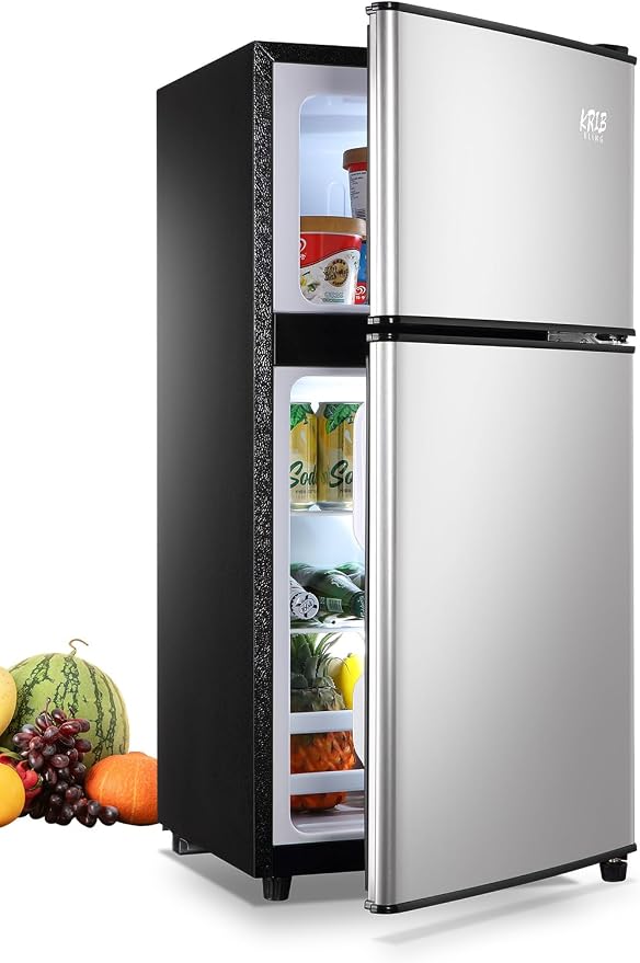 Mini Fridge With Freezer, 3.5 Cu. Ft Compact Refrigerator With 2 Doors by KRIBBLING