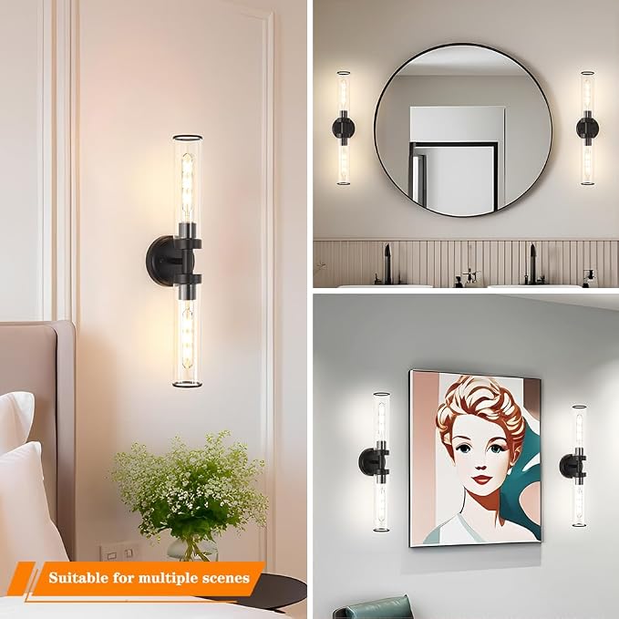 Matte Black Wall Sconces Set of 2, Modern Bathroom Vanity Lights - Image 4