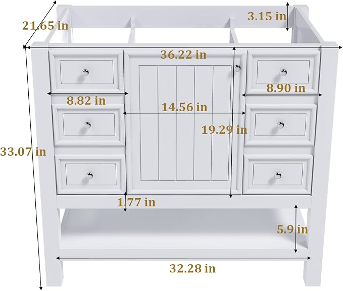 Montary 36" Bathroom Vanity Without Sink, Modern Stylish White Bathroom Storage - Image 2