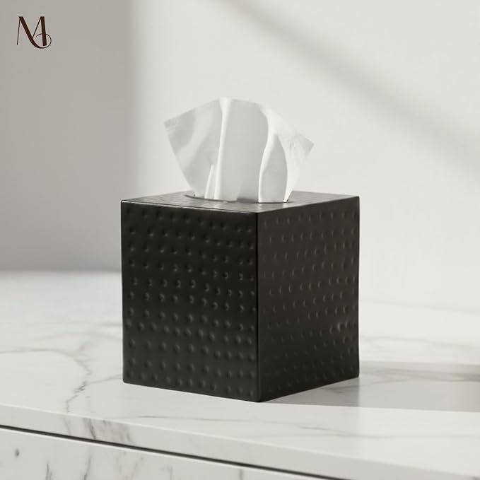 Monarch Abode Tissue Box Cover Square – Hand Hammered Black Metal Tissue Holder - Image 5