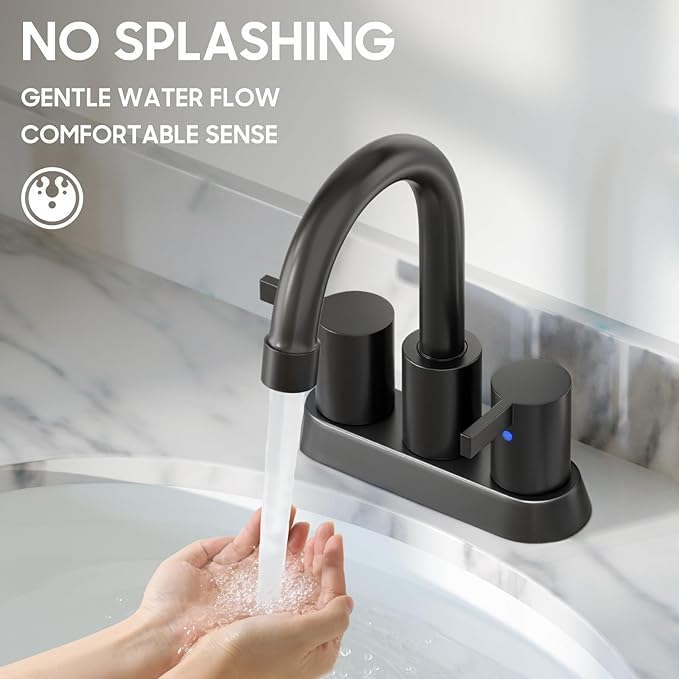 Phiestina 4 Inch 2 Handle Centerset Matte Black Lead-Free Modern Bathroom Faucet - Image 6