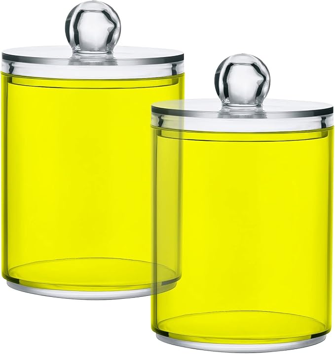 Yellow Qtip Holder Organizer Dispenser Cotton Swabs Cans Plastic Jars - Image 2