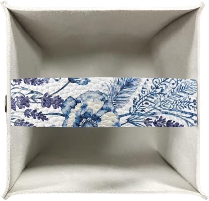 Blue Flowers Tissue Box Holder Square PU Leather Tissue Organizer Case - Image 3