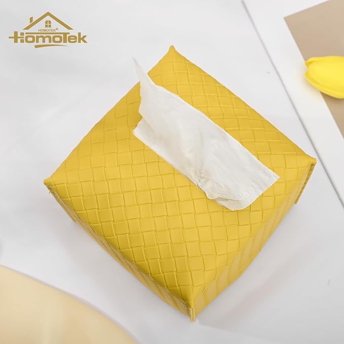 HOMOTEK 2 Pack Tissue Box Cover, Square PU Leather Tissue Holder, Decorative - Image 2
