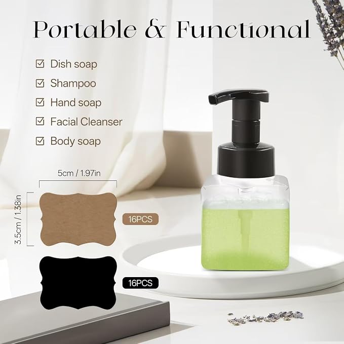 8.5 oz Foaming Soap Dispenser Plastic Foaming Pump Bottle, Refillable Dispenser - Image 3