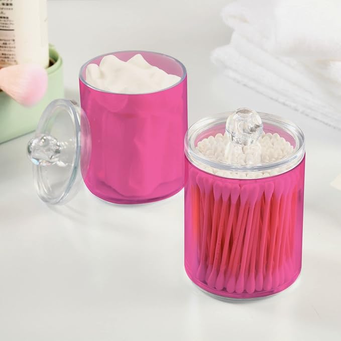 Hot Pink Qtip Holder Organizer Dispenser Cotton Swabs Cans Plastic Jars - Image 5