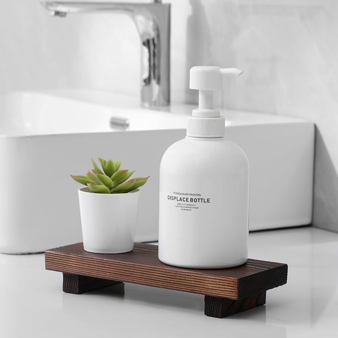 Bathroom Counter Organizer Wood Pedestal Stand Farmhouse Decorative Tray Soap - Image 2