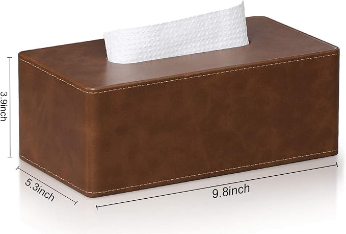 Tissue Box Cover Rectangular 9.8" x 5.3" x 4.3" Refined Modern PU Leather - Image 8