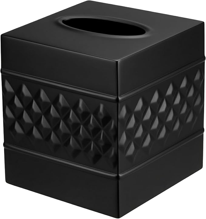 Monarch Abode Tissue Box Cover Square – Handcrafted Geo Embossed Black Metal by MonarchAbode