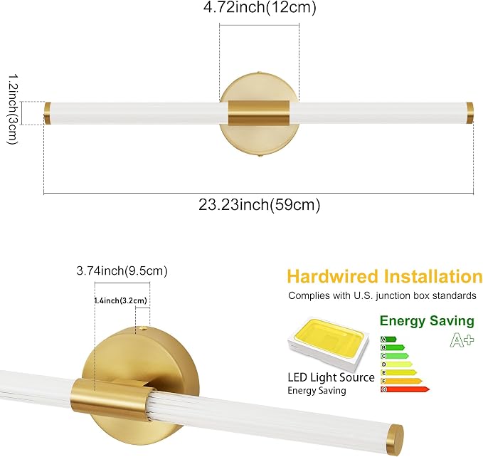Gold Wall Sconces Set of Two Hardwired, Dimmable 5CCT LED Bathroom Light - Image 7