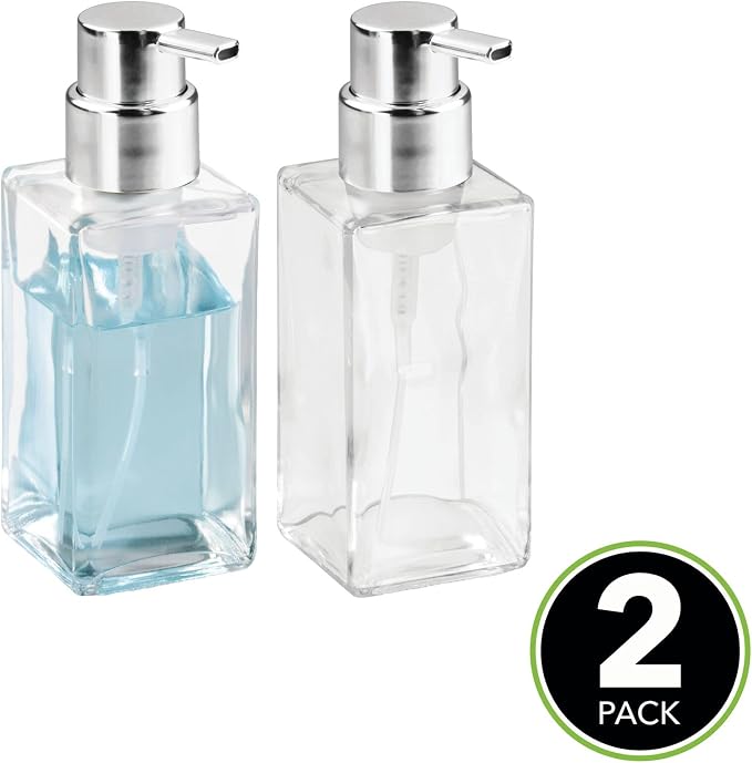 mDesign Glass Refillable Foaming Hand Soap Dispenser Modern Square Pump Bottle - Image 2