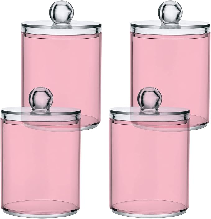 Pink Qtip Holder Organizer Dispenser Cotton Swabs Cans Plastic Jars - Image 2