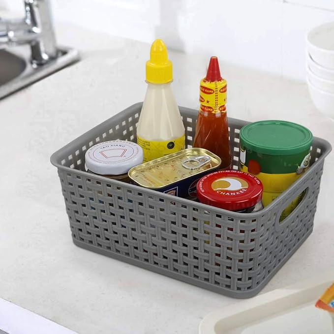 Sandmovie Grey Plastic Rattan Storage Baskets, 6 Packs - Image 6