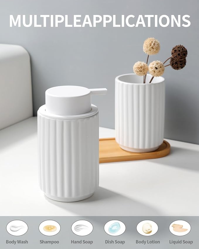 Soap Dispenser, Liquid White Ceramic Refillable Hand Soap Pump - Image 5