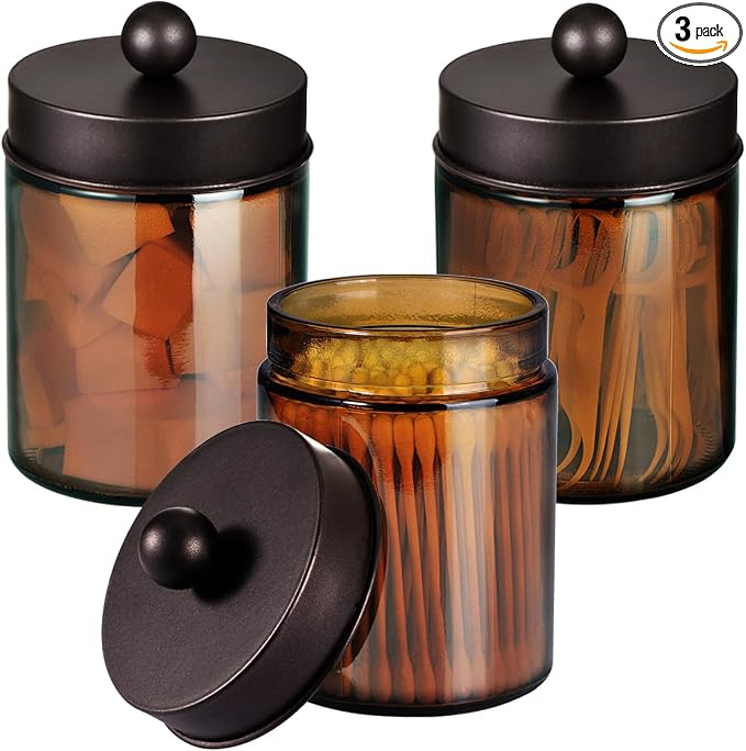 Amber Glass Qtip Holder, Apothecary Jars by Komashr