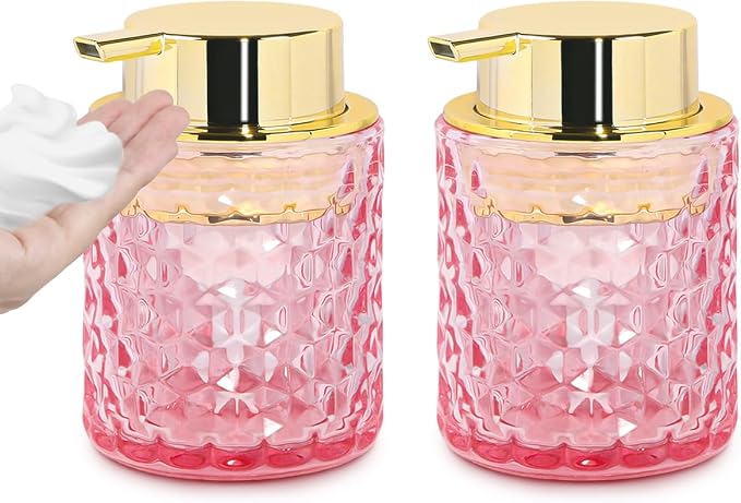 2pcs Pink Glass Foaming Soap Dispenser, Bathroom Refillable 10 Oz Foam Hand by Fvstar