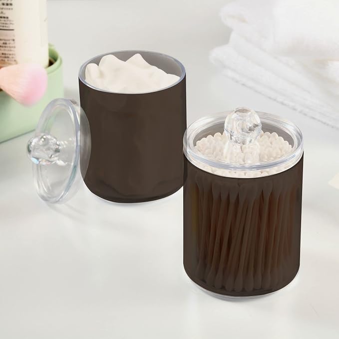 Brown Qtip Holder Organizer Dispenser Cotton Swabs Cans Plastic Jars - Image 5