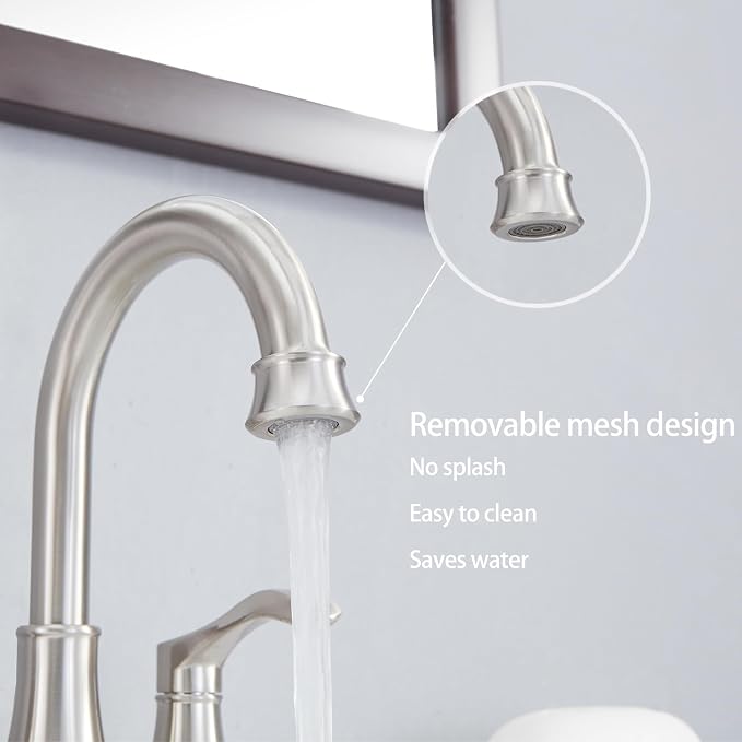 Lead-Free Commercial 2-Handle Brushed Nickel Bathroom Sink Faucet, 360° Swivel - Image 7