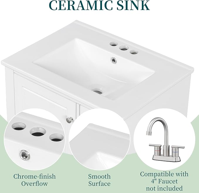 24" Bathroom Vanity with Sink, Harper & Bright Designs Free Standing Single - Image 7