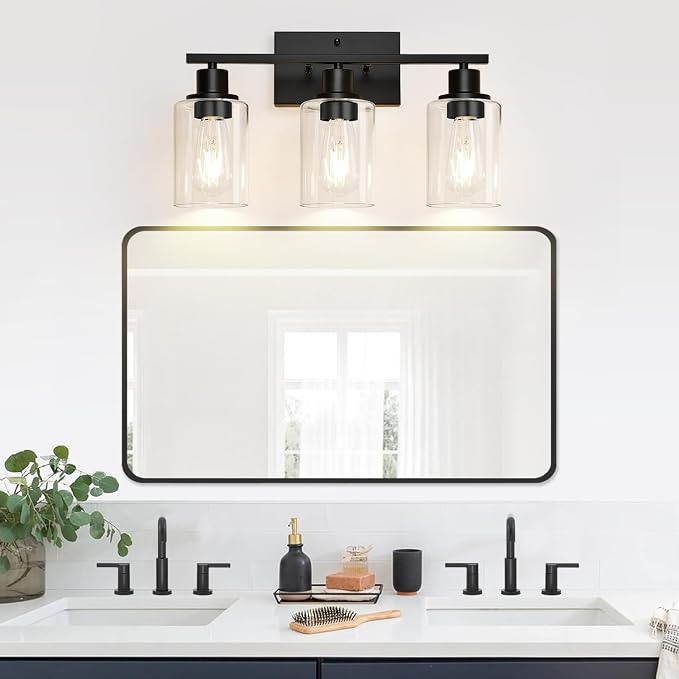 3 Light Bathroom Light Fixtures, Matte Black Modern Vanity Lights - Image 5