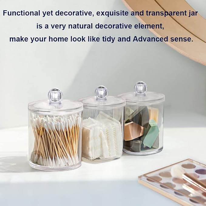 4 Pack Qtip Holder Dispenser for Cotton Ball, Round Pads, Floss - 10 oz Clear - Image 2