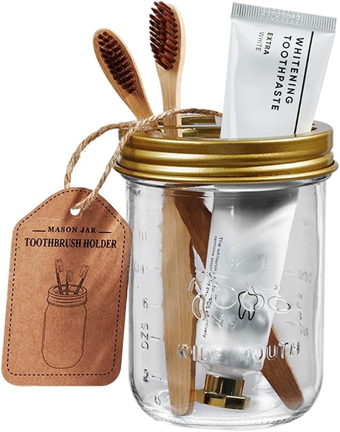 Amolliar Mason Jar Bathroom Accessories Set -Lotion Soap Dispenser & 2 Cotton - Image 4