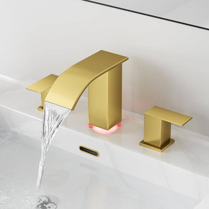 RUMOSE LED Bathroom Faucets Set Brushed Gold 8 inch Bathroom Sink Faucet 3 Hole - Image 2