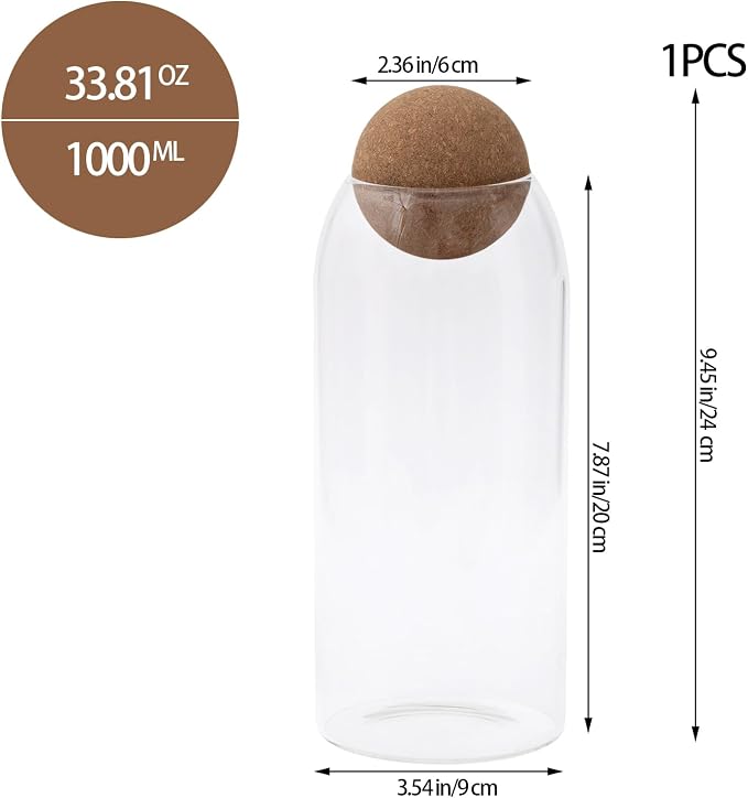 1 Pack 9.45 In Glass Storage Container, Ball Cork Jar Decorative Organizer - Image 2