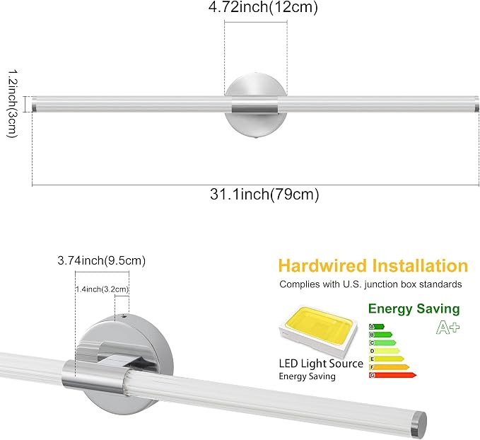 Bathroom Wall Sconces Set of 2 Hardwired Dimmable 5CCT LED Bathroom Light - Image 7