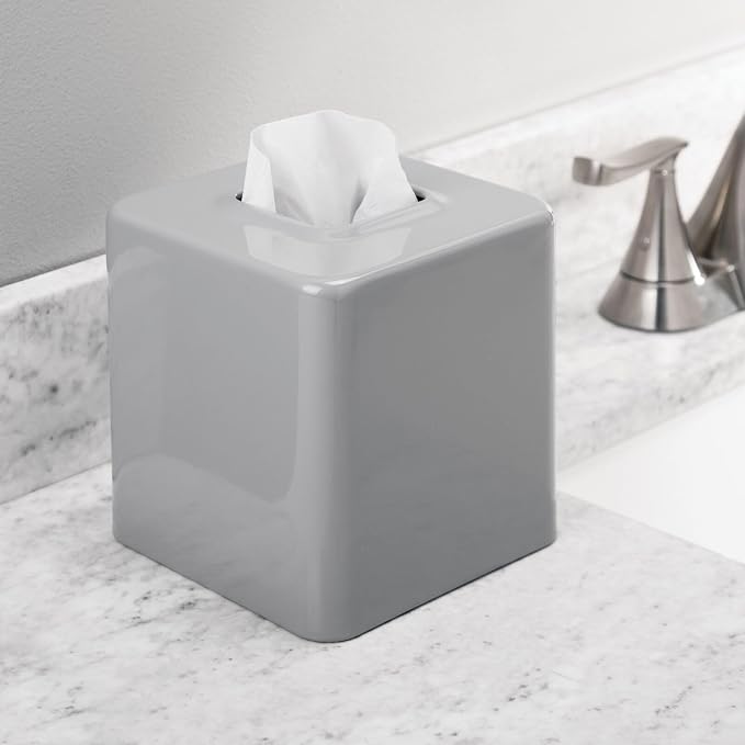 mDesign Metal Square Tissue Box Cover, Modern Facial Paper Holder - Image 3