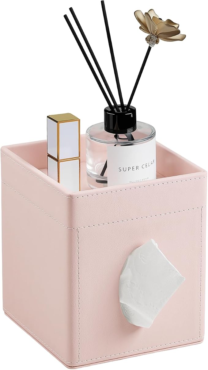 Tissue Box Cover, PU Leather Square Tissue Box Holder by Cretkhp