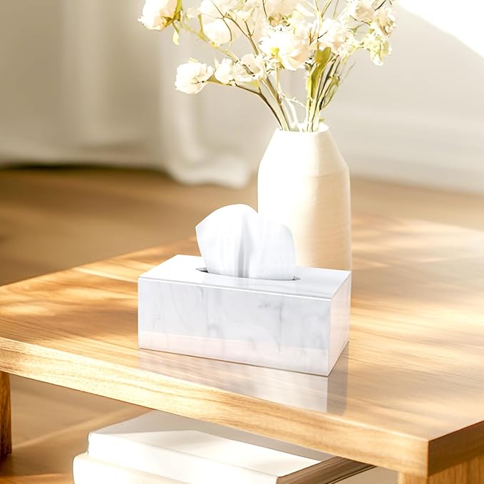 SILUT Tissue Box Cover Rectangle, Marble Texture Tissue Box Holder, Decorative - Image 3