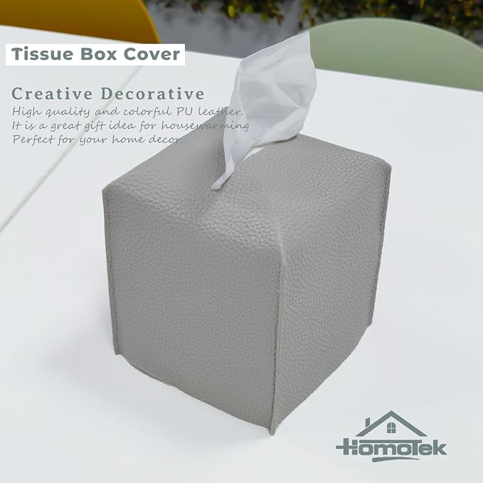 HOMOTEK 2 Pack Tissue Box Cover, Square PU Leather Tissue Holder, Decorative - Image 4