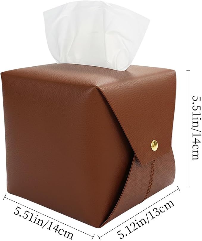 Tissue Box Cover Square, Leather Tissue Holder Organizer - Image 4
