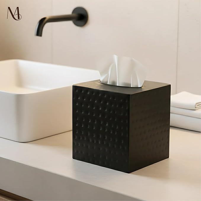 Monarch Abode Tissue Box Cover Square – Hand Hammered Black Metal Tissue Holder - Image 3