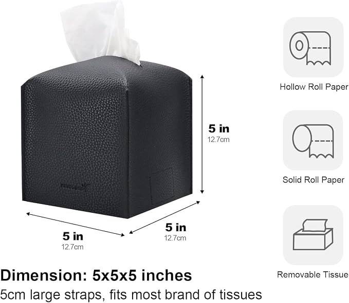 Tissue Box Cover 5X5X5'' PU Leather Tissue Holder Square Tissue Cube Box - Image 5