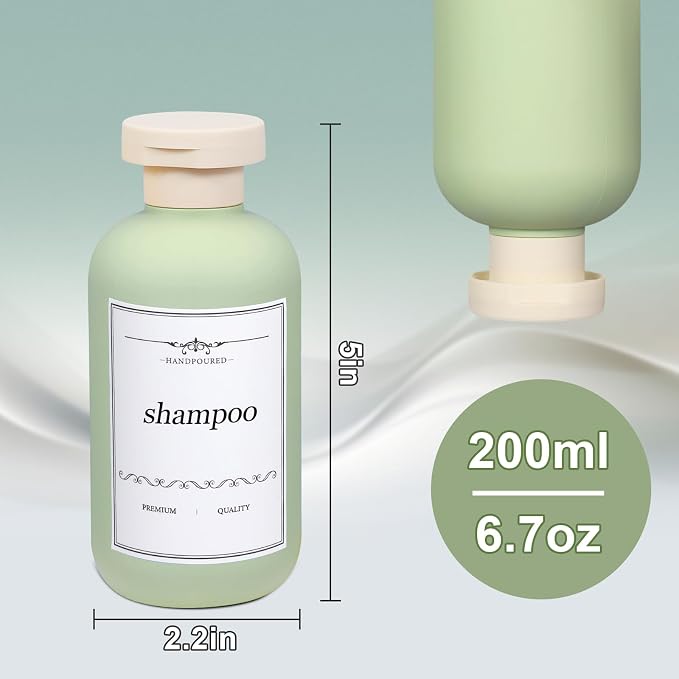 ASEVAT 6.7oz Airtight Plastic Travel Shampoo Bottles, Empty Squeeze Bottle - Image 7