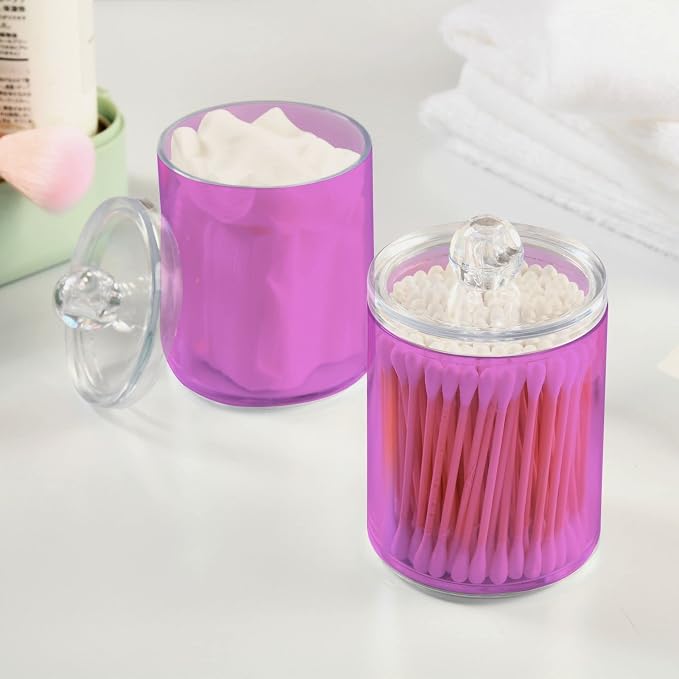 Violet Purple Qtip Holder Organizer Dispenser Cotton Swabs Cans Plastic Jars - Image 5