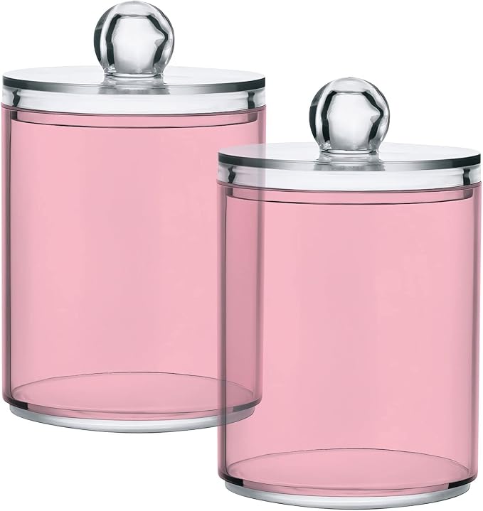 Pink Qtip Holder Organizer Dispenser Cotton Swabs Cans Plastic Jars by SHJI