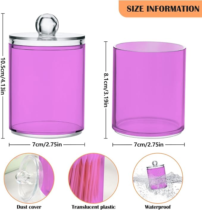 Violet Purple Qtip Holder Organizer Dispenser Cotton Swabs Cans Plastic Jars - Image 3