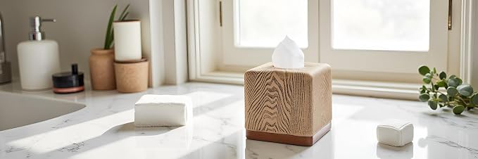 Hymmah Wooden Texture Square Tissue Box Cover Cube Tissue Holder Unique Design - Image 6