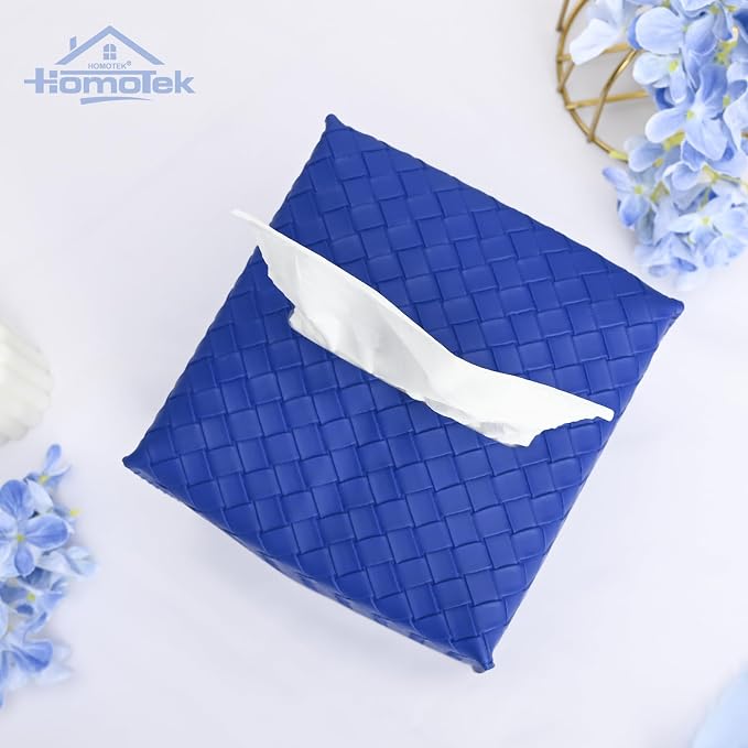 HOMOTEK 2 Pack Tissue Box Cover, Square PU Leather Tissue Holder, Decorative - Image 2