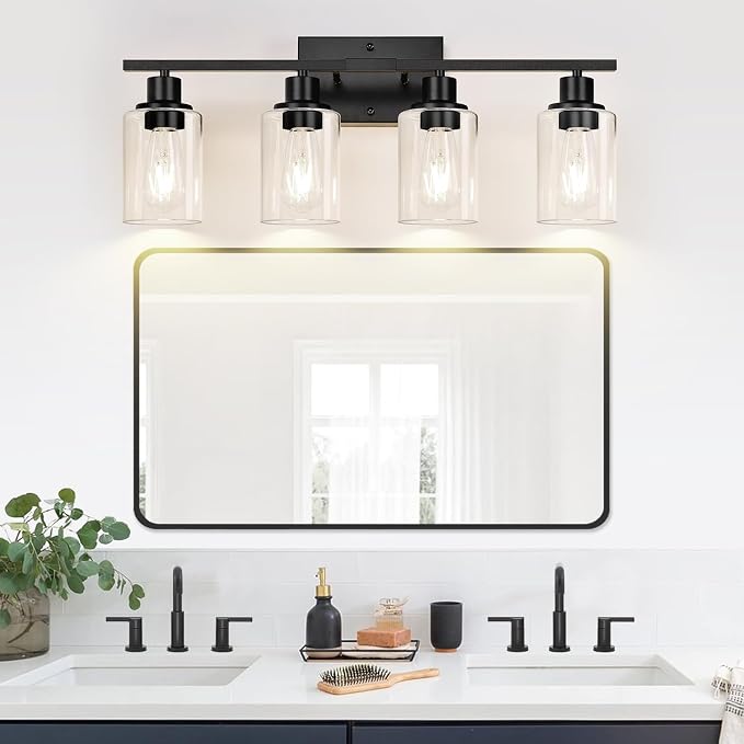 4-Light Bathroom Light Fixtures, Matte Black Modern Vanity Lights - Image 6