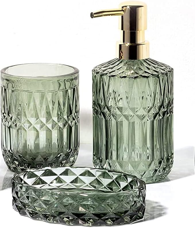 EMPO Bathroom Glass Accessories Set Contemporary Modern Decor Crystal Clear by EMPO