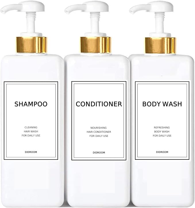 DIDROOM Modern Gold Shampoo and Conditioner Dispenser Refillable Pump Bottle by DIDROOM
