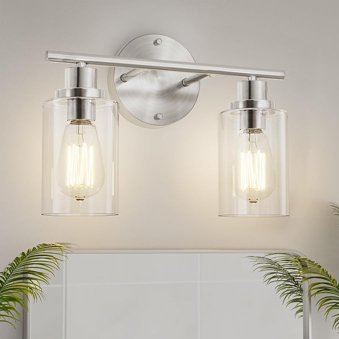 GORDNWE Bathroom Vanity Light Fixtures, 2 Light Brushed Nickel Bathroom Light by GORDNWE