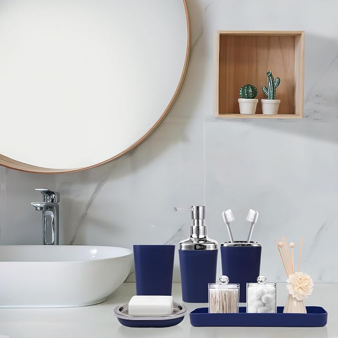Navy Blue Bathroom Accessories Set, 9-Piece Plastic Gift Set - Image 9