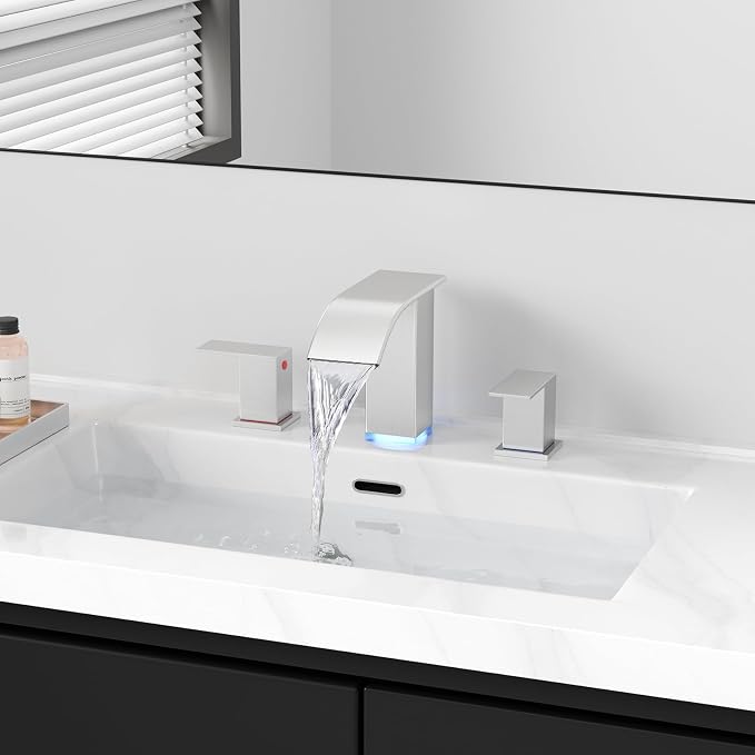 RUMOSE LED Bathroom Faucets Set Brushed Nickel 8 inch Bathroom Sink Faucet 3 - Image 9