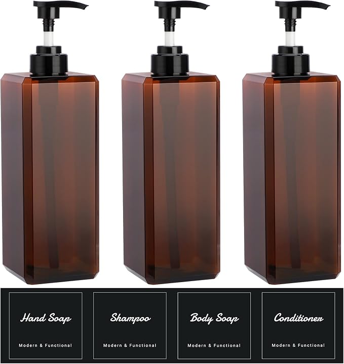 Suream Large Pump Bottles for Shampoo and Conditioner, Refillable Shower Press by Suream